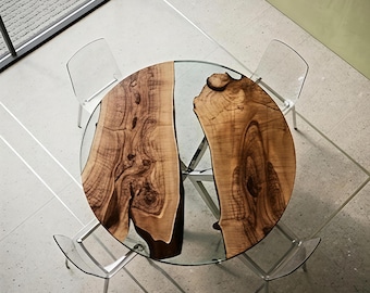 Table à manger ronde en époxy, Table à manger ronde, Table basse ronde en époxy, Table ronde en bois, Table à manger industrielle, Table en époxy transparente