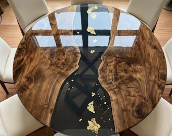 Table à manger ronde en époxy, Table à manger ronde, Table basse ronde en époxy, Table ronde en bois, Table à manger industrielle,