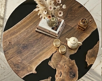 Table à manger ronde en époxy, Table à manger ronde, Table basse ronde en époxy, Table ronde en bois, Table à manger industrielle,