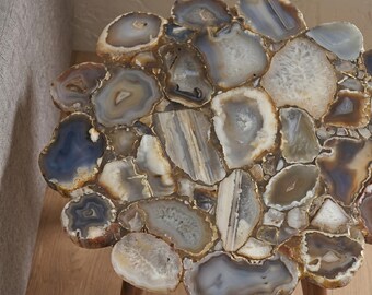 Grey Agate Coffee Table Top, Agate Stone Living Room Table, Modern Grey Agate Furniture