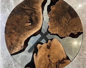 Table à manger ronde en époxy, Table à manger ronde, Table basse ronde en époxy, Table ronde en bois, Table à manger industrielle, Table en époxy transparente