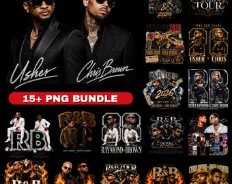 Pacchetto PNG di Chris Brown, Usher e Raymond per il tour R&B 2026, design per magliette dei fan del tour R&B 2026, grafica per concerti, PNG per sublimazione, download digitale
