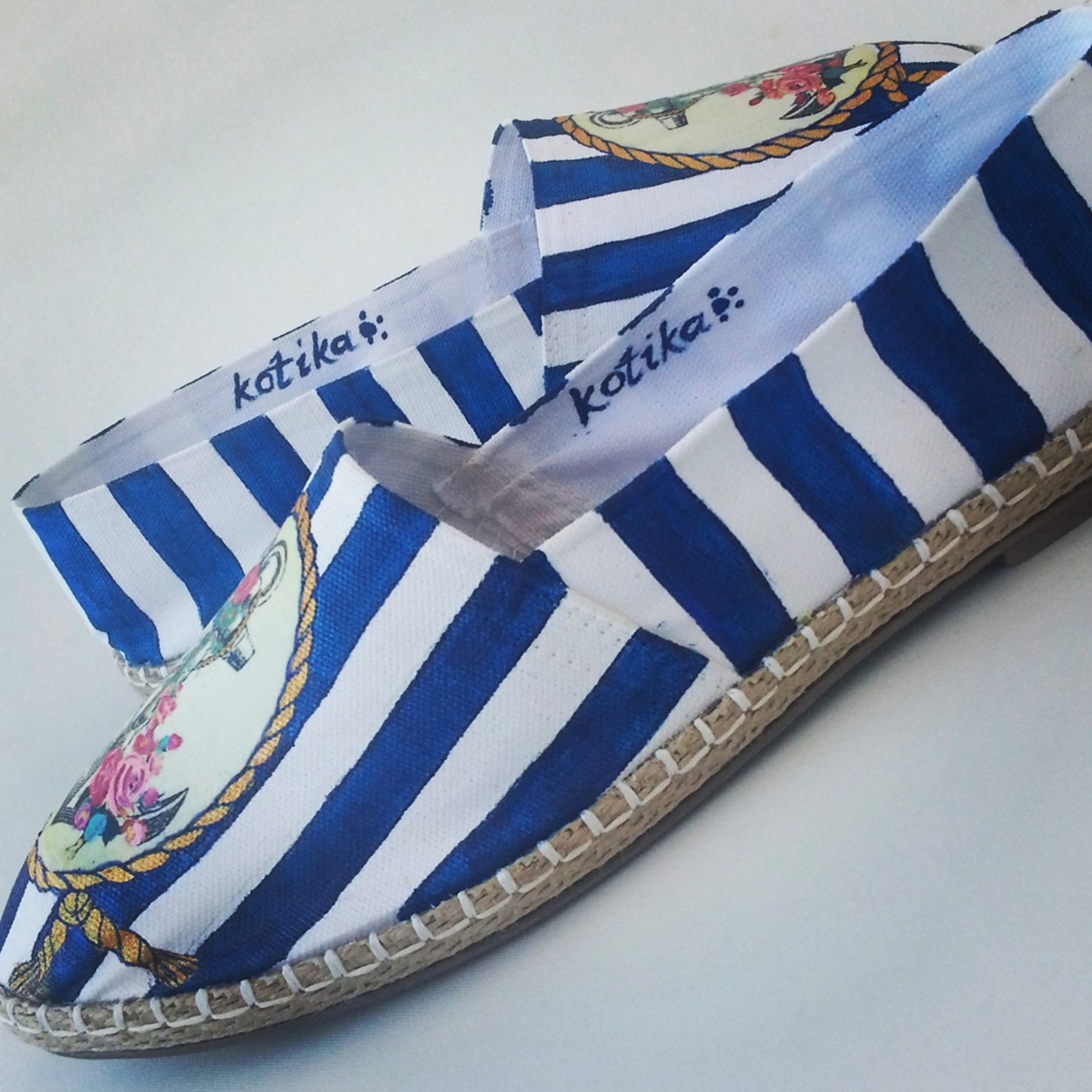 Hand Painted Espadrille Marine Striped Espadrille Custom Shoes Etsy