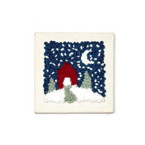 Snowy Cabin Punch Embroidery DIY Kit Punch Needle Yarn