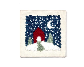 Snowy Cabin DIY Punch Embroidery Kit Punch Needle Yarn