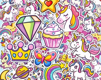 50PCS Rainbow Pony Decal Set, Magical Unicorn Labels, Colorful Fantasy Stickers for Children, Girls, Youth, Celebration, Craft Album