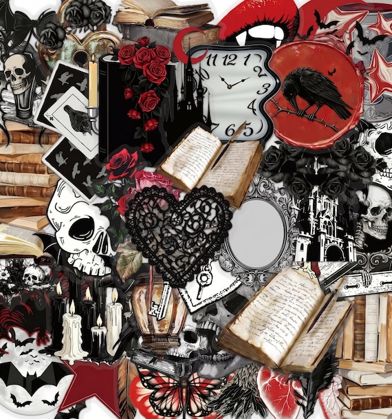 50PCS Eternal Night Gothic Sticker Pack, Dark Stickers, Bookish Stickers, Skull Stickers, Vintage Stickers for Laptops, Journals, Desks