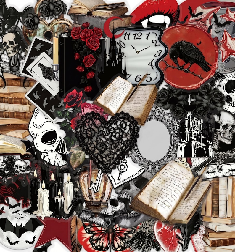 50PCS Eternal Night Gothic Sticker Pack, Dark Stickers, Bookish Stickers, Skull Stickers, Vintage Stickers for Laptops, Journals, Desks image 1
