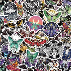 50 st. klistermärkespaket med himmelsk måne och nattfjäril, gotiska klistermärken, fantasyklistermärken, mystiska klistermärken, vinylklistermärken för laptop, telefonfodral, dagbok