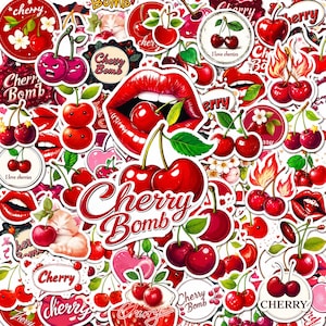 50-teiliges Rubinfrucht-Abziehbild-Set, bezaubernde rote Beerenetiketten, süße Kirsch-Aufkleber für Jugend, Mädchen, Bastelalbum, Tagebuch, Computer, Flasche