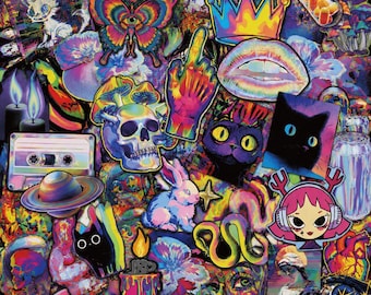 50PCS Acid Aesthetic Art Sticker Pack, Psychedelic Stickers, Colorful Stickers, Trippy Stickers for Phone Cases, Laptops, Water Bottles