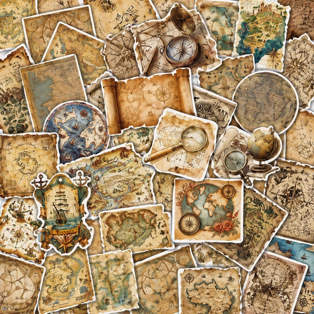 50PCS Vintage Map Sticker Pack, Vintage Stickers, Antique Stickers ...