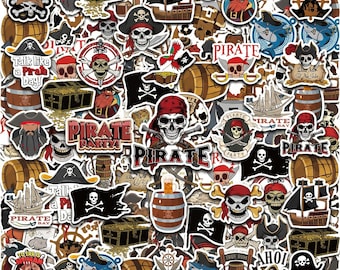 50PCS Pirate Sticker Pack, Funny Pirate Waterproof Stickers for Journals, Scrapbooks, Laptops, Luggage, DIY Decoration