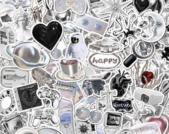 60PCS Silver Futuristic Aesthetic Sticker Pack, Metallic Stickers, Techy Stickers, Vinyl Stickers for Notebooks, Journals, Laptops