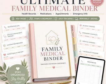 Family Medical Binder Printable, Health Records Organizer, Medication Tracker, Doctor Visit Log, Family Health Planner, Medical Binder PDF
