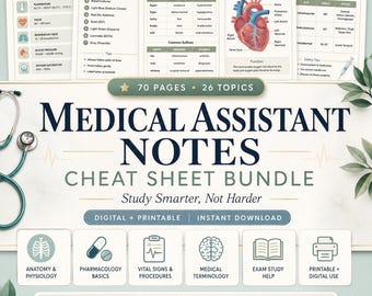 Medical Assistant Notes & Cheat Sheet Bundle | Medical Assistant Study Guide | Nursing Notes | Digital Download
