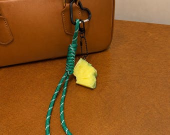 Handmade Fruit Leather Bag Charm,Emerald Green Handbag Keychain,Personalized Purse Accessory,Custom Backpack Decor,Gift For Her
