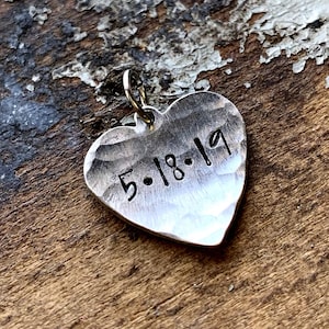 Custom Heart Charm, Hammered Heart Charm in Silver, Hand Stamped Personalized Jewelry
