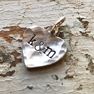 Hammered Heart Charm, Wedding Bouquet Charms, Silver Heart Pendant with Initials image 1