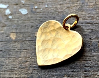 Hammered Heart Charm, Small Heart Necklace, Simple Gold Heart Charm, Personalized Brass Heart