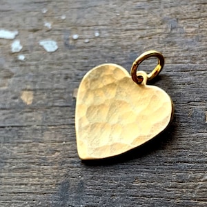 Hammered Heart Charm, Small Heart Necklace, Simple Gold Heart Charm, Personalized Brass Heart