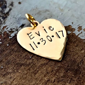 Gold Heart Charm for Bracelet, Kids Name Necklace Pendant with Birthdate