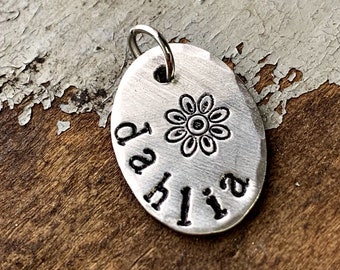 Custom Silver Flower Name Charm, Gift Idea for Mom, Charm for Bracelet