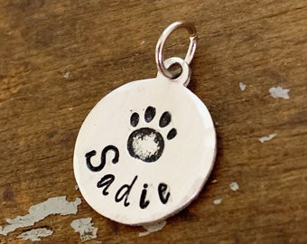 Paw Print Charm, Custom Gift for Dog Lover, Pet Lovers Silver Pendant for Bracelet Necklace