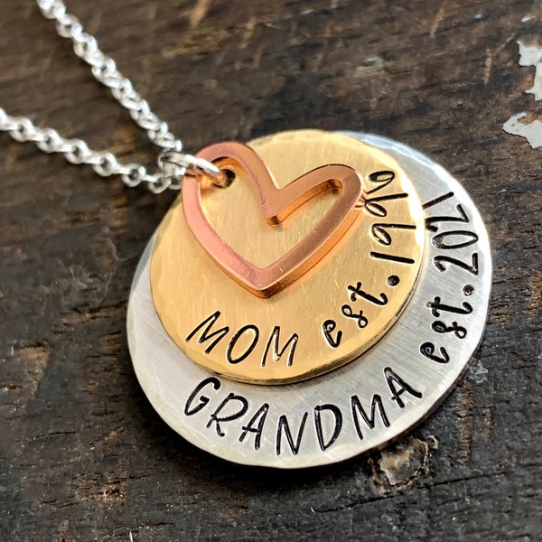 Personalized Grandma Jewelry • Hand Stamped Layered Necklace • Grandkids Gift for Grandma