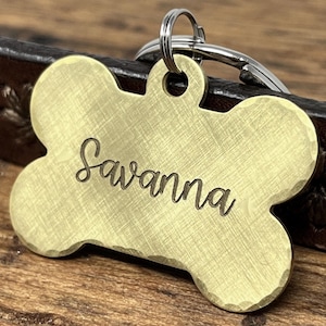 Bone Dog Tag, Dog ID Tags for Pets, Gold Bone Tag, Engraved Bone Shaped Dog Tag, Large Brass Custom Engraved ID Tag for Pets