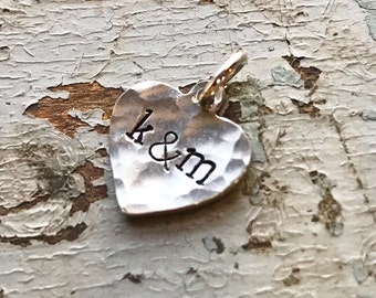 Hammered Heart Charm, Wedding Bouquet Charms, Silver Heart Pendant with Initials