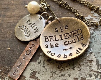Keepsake Gift for Daughter, She Believed She Could Mixed Metal Necklace