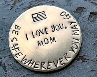 Gift for Long Distance Military, Deployment Gift, Personalized Pocket Coin, Custom Engraved Token