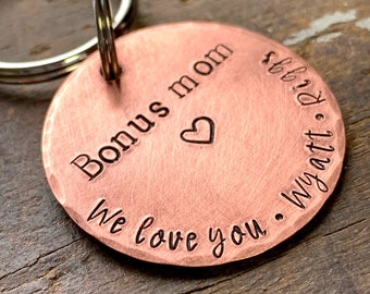 Bonus Mom Gift for Mothers Day, Copper Mothers Keychain, Gifts for Godmother, Stepmom Gift Ideas