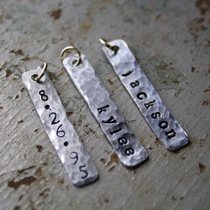 Personalized Name Charm, Custom Silver Nameplate, Hammered Finish Charms for Necklace