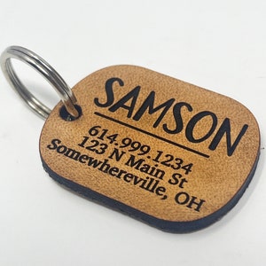 Silent Dog Tag, Leather Engraved Dog Tag with Address