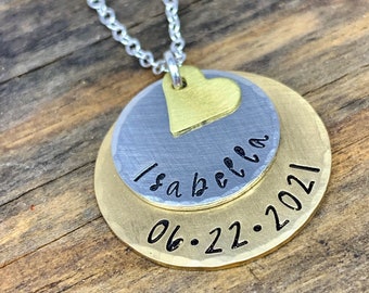 First Time Mom Gift, 1st Mothers Day Baby Name Birthdate Necklace, Gifts for First Mothers Day