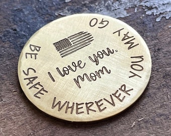 Gift for Long Distance Military, Deployment Gift, Personalized Pocket Coin, Custom Engraved Token