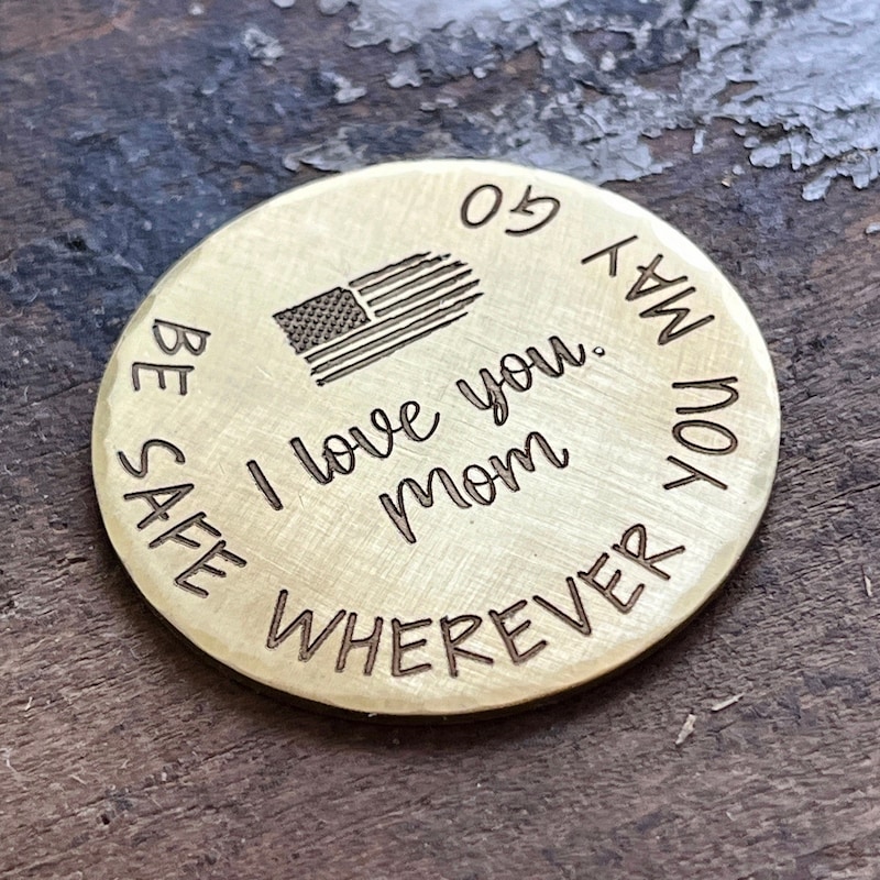 Gift for Long Distance Military, Deployment Gift, Personalized Pocket Coin, Custom Engraved Token