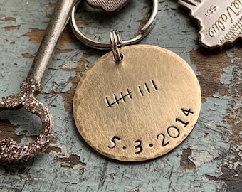 Eighth Anniversary Bronze Gifts for Him, Tally Marks Keychain with Personalized Date