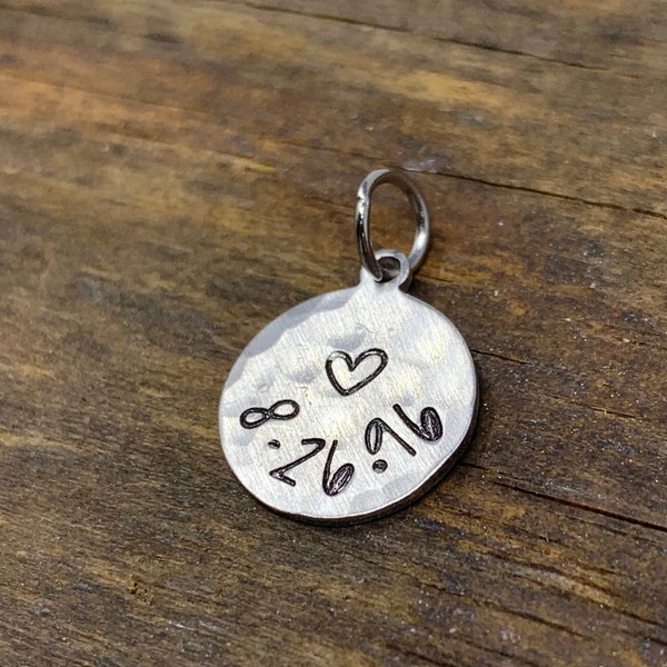 Tiny Hammered Silver Charm, Bracelet, Necklace Custom Date Mini Charms, Personalized Pendants