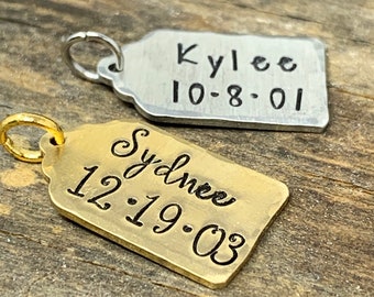 Personalized Name Pendant, Kids Name Mini Tag, Custom Birthdate Charms