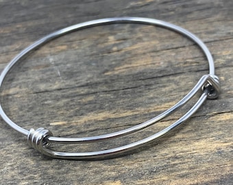 Bangle Bracelet for Charms • Adjustable Charm Bracelet • Minimalist Silver Bangle