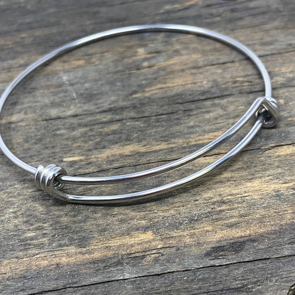 Silver Bangle Memory Wire Bracelet for Charms, Adjustable Bracelet