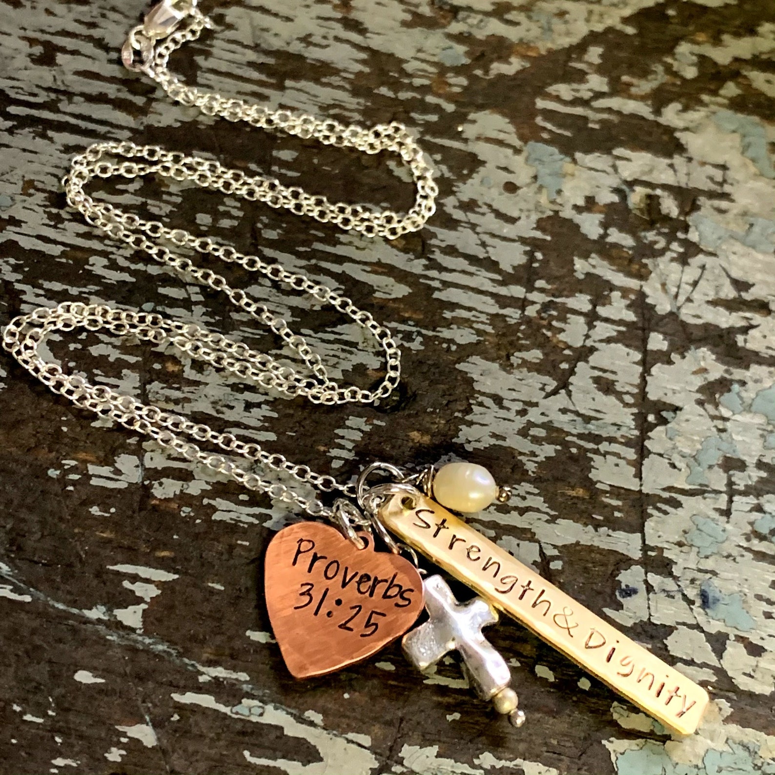 Baptism Gift for Daughter Proverbs 31 25 Necklace Strength Etsy