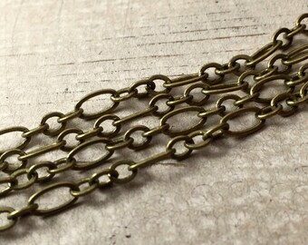 Antique Gold Finish Soldered Chain, Mother Son Link Chain with Lobster Clasp