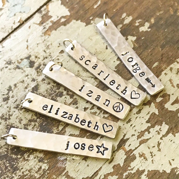 Name Plate Charm, Personalized Pendant for Necklace, Silver Hammered Bar Charm