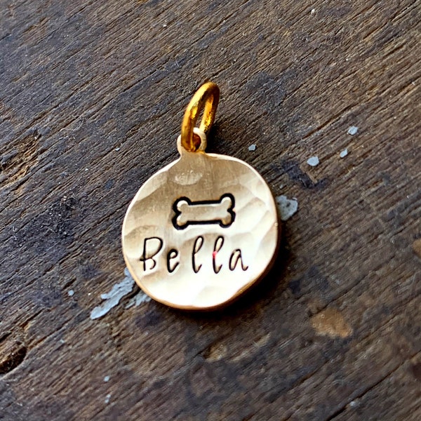 Gifts for Dog Lover, Tiny Gold Hammered Charm with Bone