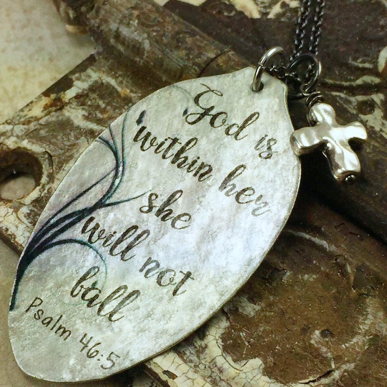 Religious Jewelry God is within her She will not Fall pendant Faith necklace Silver plated necklaces