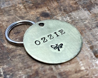 Dragonfly Dog Tag for Dogs, Rustic Custom Cute ID Tags for Cats and Dogs, Double Sided Dog Tag